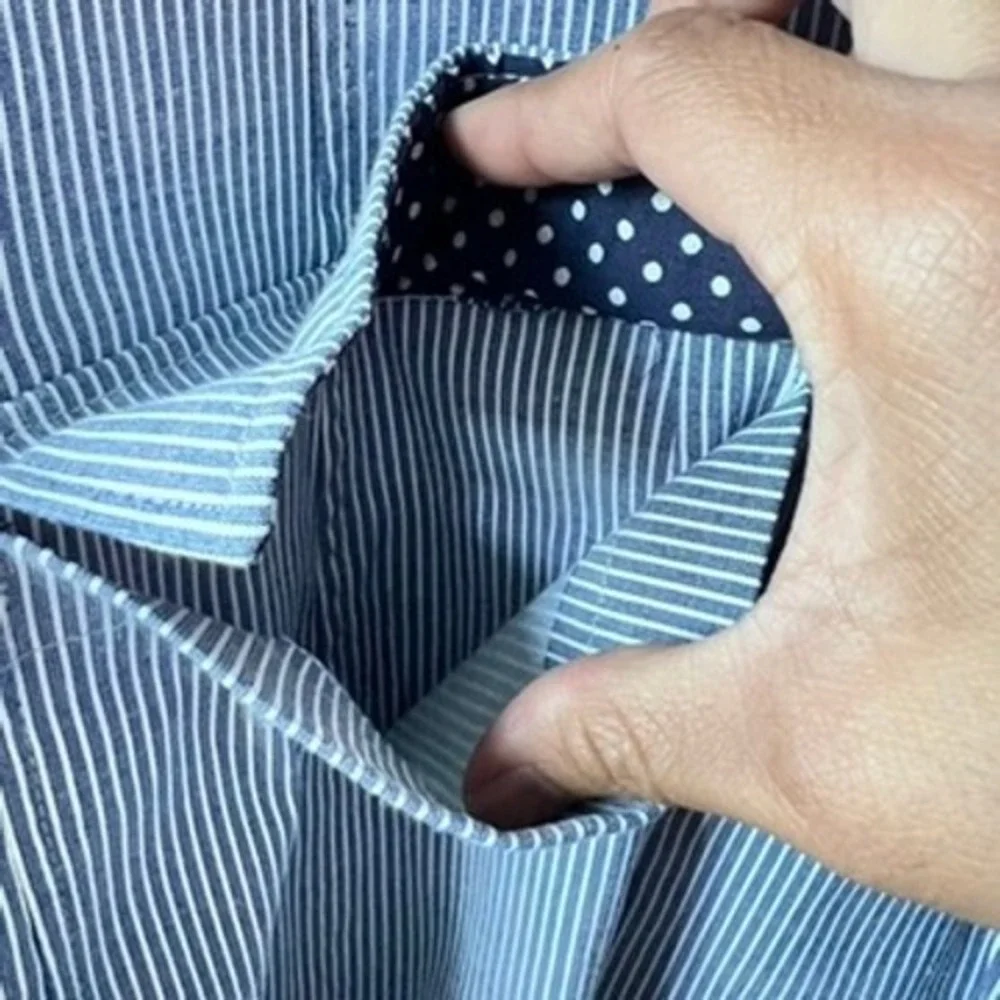 XM Collection Blazer Men Large Blue Pinstripe Seersucker Sport Coat Italy Preppy